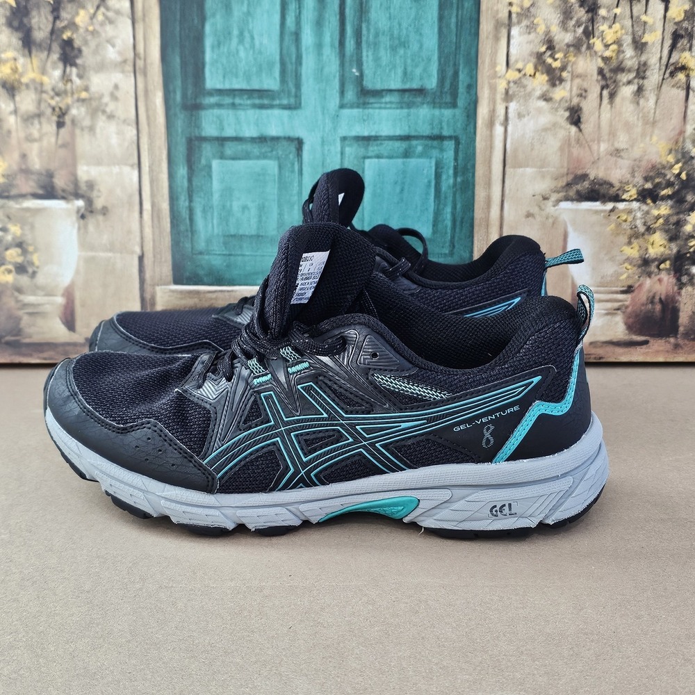 ASICS Gel Venture 8 Womens Size 9 Shoes Black Teal Trail Running Shoe 1012B230